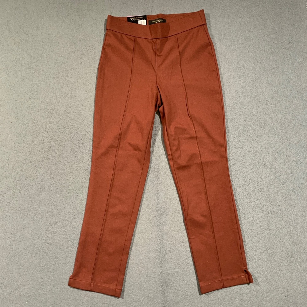 Christian Siriano Ponte Pant Women Small Rust Orange Cropped Side Slit Slim New